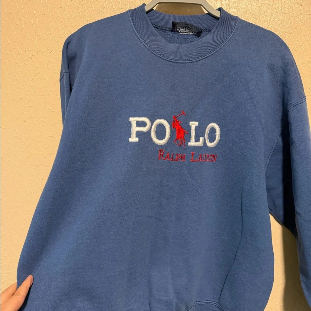 Polo Ralph‎ Lauren Blue Crewneck Sweater With logo Size Large Pullover